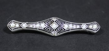 Antique Sterling Silver Brooch Having White Paste Stones 2 1/4' Wide