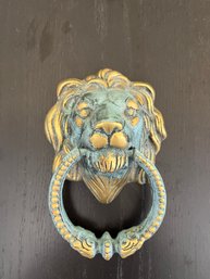 A Gorgeous Lion Brass Door Knocker - With Verdi Gris - 5 X 7
