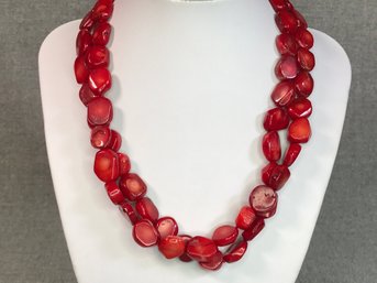 Fabulous Red Coral Bead Necklace - Natural Formed Beads With 925 / Sterling Silver Clasp - EXTRA LONG ! 35'