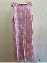 J.jill Love Linen Pink/white Sleeveless Summer Dress - Size L