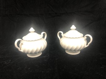 Pair Of White English China Sugar Bowls