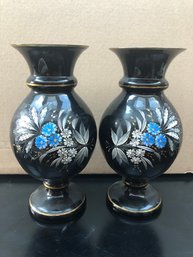 2 - Hand Painted Vases - 9 1/4' Tall
