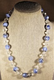 White And Light Blue Cut Crystal Beaded Choker Necklace