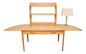 Two-Drawer  Drop-Leaf  Danish Style Desk With Two-Shelf  Hutch