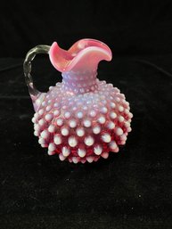 Fenton Cranberry Opalescent Hobnail Ruffled Pitcher