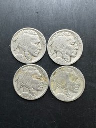 4 Buffalo Nickels 1916, 1927, 1928, 1929