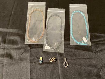 Lot Of 3 Necklace Sliders With Leather Rope Necklaces With Sterling Silver Ends