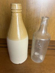 Antique Stoneware Bottle & Glass Bottle