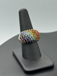 Gorgeous Multi Color Stone Rainbow Ring In Sterling Silver