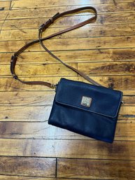 Dooney And Bourke Navy Expandable Crossbody Leather Bag With Red Interior