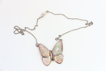 Sterling Silver Moth Of Pearl Butterfly Necklace