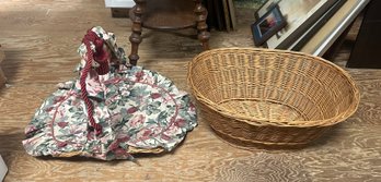 Floral Pillow Cover Stitched To The Carrying Basket And Vintage Laundry Oval Basket. KSS/CVBKA