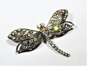 Vintage Silver Tone Rhinestone Dragonfly Brooch