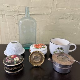 An Assortment Of Tabletop Items - Fine Porcelain, Glass, Clock