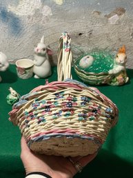 Vtg Pastel Painted Wicker Basket