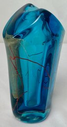 Glass Eye Studio Blue Handblown Glass Art Vase, Signed