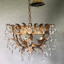 ($575 Price Tag) Beautiful Unusual Vintage Italian Tole Basket Chandelier With Crystals - Fabulous Piece