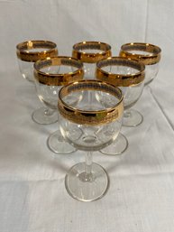 Set Of 6 Ornate Gilt Rim Wine Glasses 5.5in No Chips