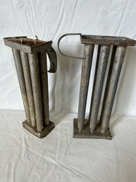 Pair Of Antique Galvanized Tin Candle Molds- Very Early