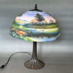 Beautiful Reverse Painted Golf Lamp