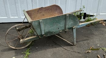 AN ANTIQUE PAINTED WAGON IN PALE BLUE PAINT