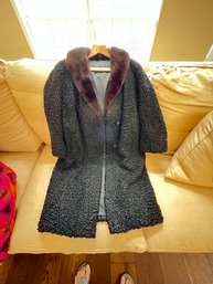 Lambs Wool W/ Mink Coat Size 12 With 3/4 Sleeves