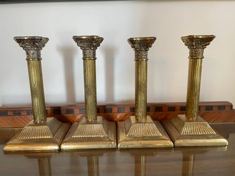 Four 8 1/4' Tall Neo Classical Copper Brass Candle Holders.