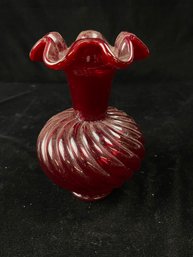 Vintage Fenton Cranberry Glass Spiral Vase