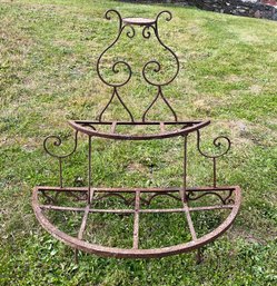 An Antique French Wrought Iron Demi Lune Plant Stand