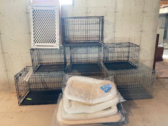 Large Lot Of Dog Cages, Beds And Gates. Seem To Be Unused.