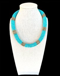 Vintage Turquoise And Gold Color Beaded Snake Necklace