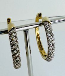 BEAUTIFUL GOLD OVER STERLING SILVER DIAMOND HOOP EARRINGS