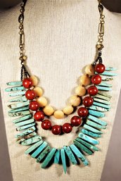 Kakamol Silver Tone Designer Necklace Genuine Turquoise (two Beads Chipped)