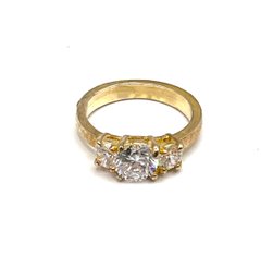 Vintage Three Clear Stones Gold Color Ring, Size 5