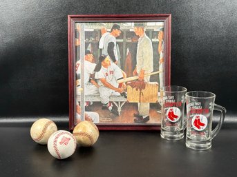 *Sports Memorabilia: Red Sox Print By Norman Rockwell, Beer Mugs & Balls