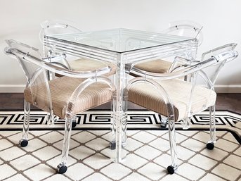 An Amazing Vintage Modern Lucite Dining Table And Set Of 4 Chairs Attributed To Charles Hollis Jones