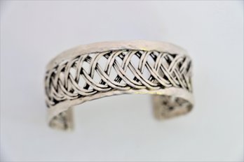 Sterling Silver Woven Hammered Look Cuff Bracelet