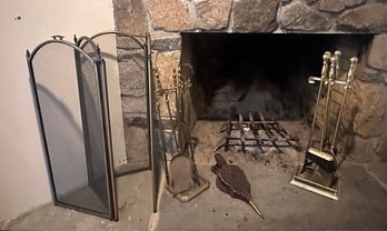 Fire Grill, Fire Place Screen Patina, Brass Tool Sets With Stands, Fire Place Blower Hand Pump.