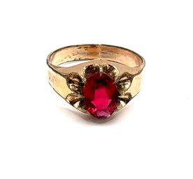 Vintage Large Ruby Red Color Stone Ring, Size 9.5