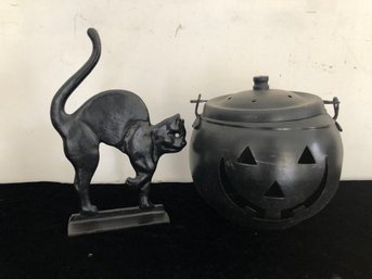 Metal Halloween Decor Iron Cat And Pumpkin