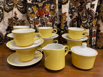 Vintage Pale Yellow Cup & Saucer Set W/ Creamer & Sugar Bowl