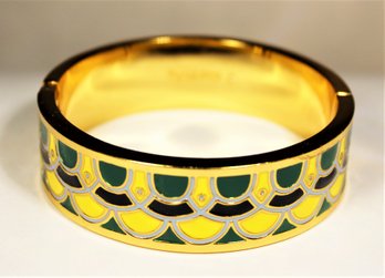 Talbots Gold Tone Hinged Bangle Bracelet Having Enamel Design