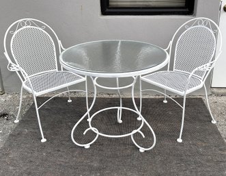 A Vintage Wrought Iron Bistro Set With Tempered Glass Top Table!