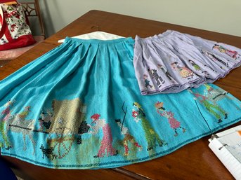 Two Vintage Handmade Skirts Embroidered At Bottom