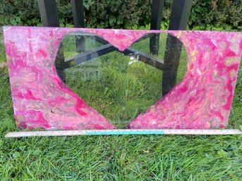 Pink Clear Heart Glass Art Hand Painted Locally Made 34x16