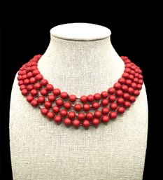 Vintage Red Beaded Extra Long Necklace