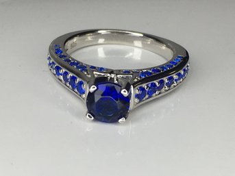 Stunning Sterling Silver / 925 Ring Encrusted With With Sapphires - Channel Set And Everywhere ! - NICE !