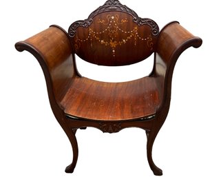 Antique 19th Century Mahogany Accent Marquetry Pearl Inlay Chair