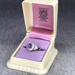 Wonderful Brand New - Sterling Silver / 925 Ring With Amethyst And Beautiful White Zircons - Very Pretty