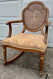 Upholstered Seat Cane Back Rocking Chair